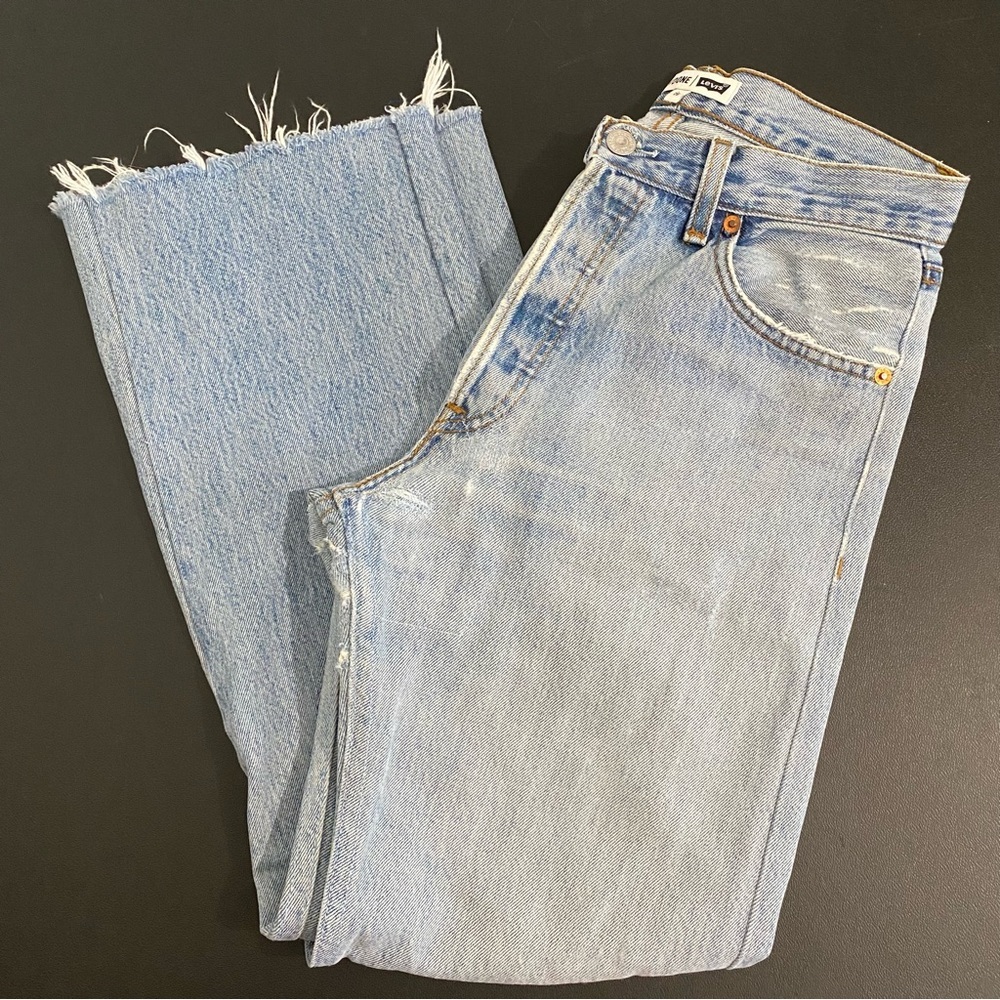 Y2K Re/Done Levi’s Leandra 501 Ripped Butt Jeans Size 26 Flare Cropped Rare HTF - Picture 9 of 16